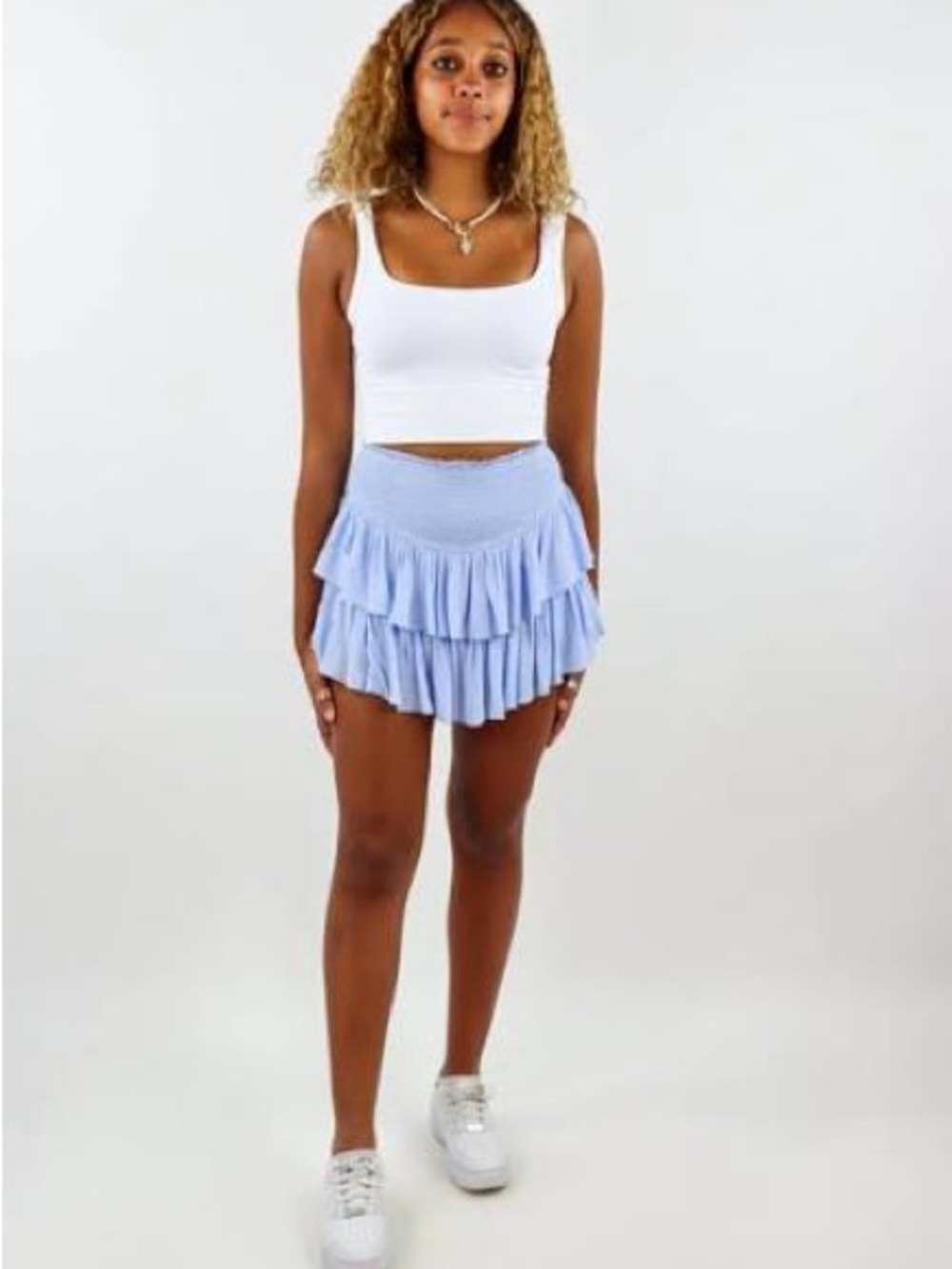 Tiered Ruffled Mini Skirt - Light Blue